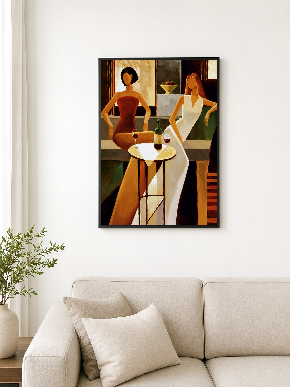 Modern Wine Lounge Ladies Wall Art Print - black framed