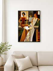 Modern Wine Lounge Ladies Wall Art Print - black framed