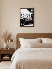 Whatever Retro Car Wall Art Print in Black & White - dark wood framed