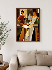 Modern Wine Lounge Ladies Wall Art Print - dark wood framed