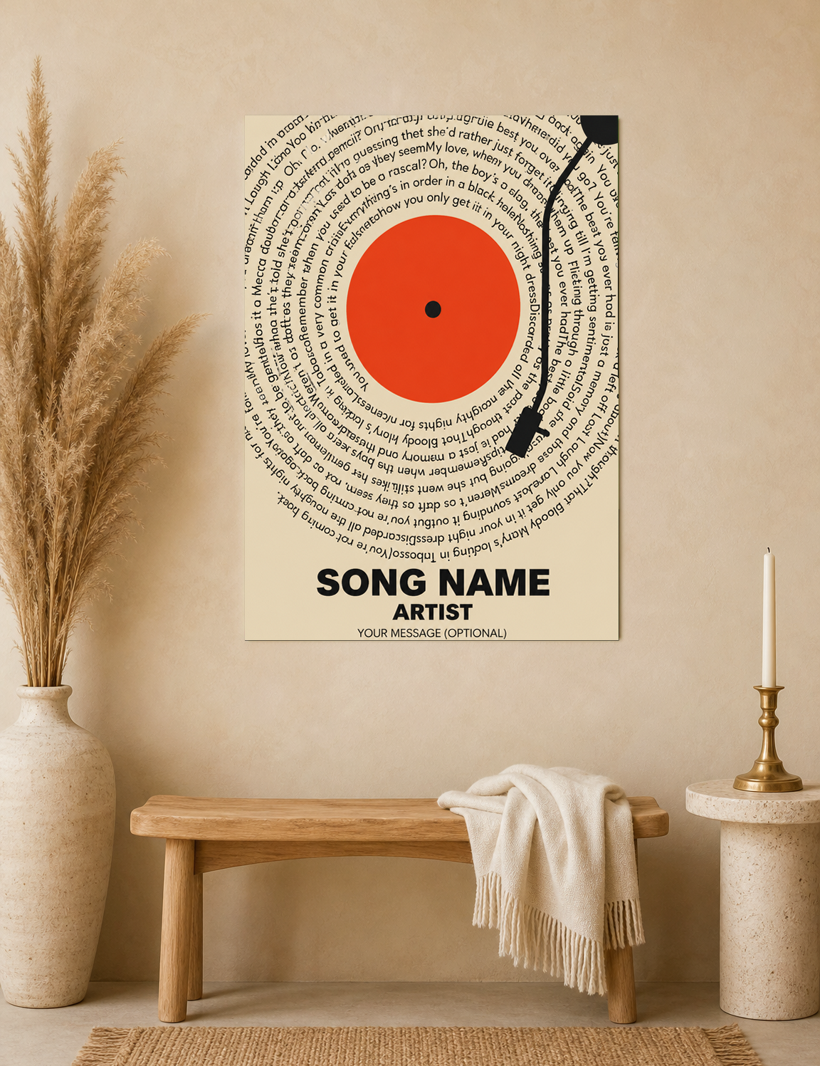 Custom Song Lyrics Vinyl Record Wall Art Print - unframed mockup