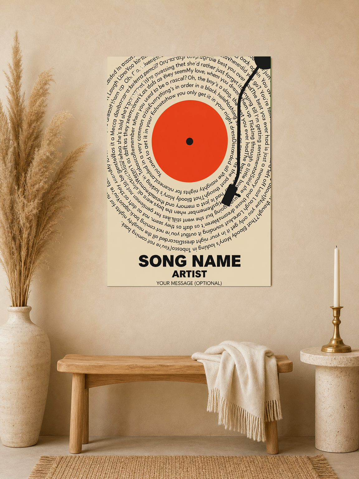 Custom Song Lyrics Vinyl Record Wall Art Print - unframed mockup