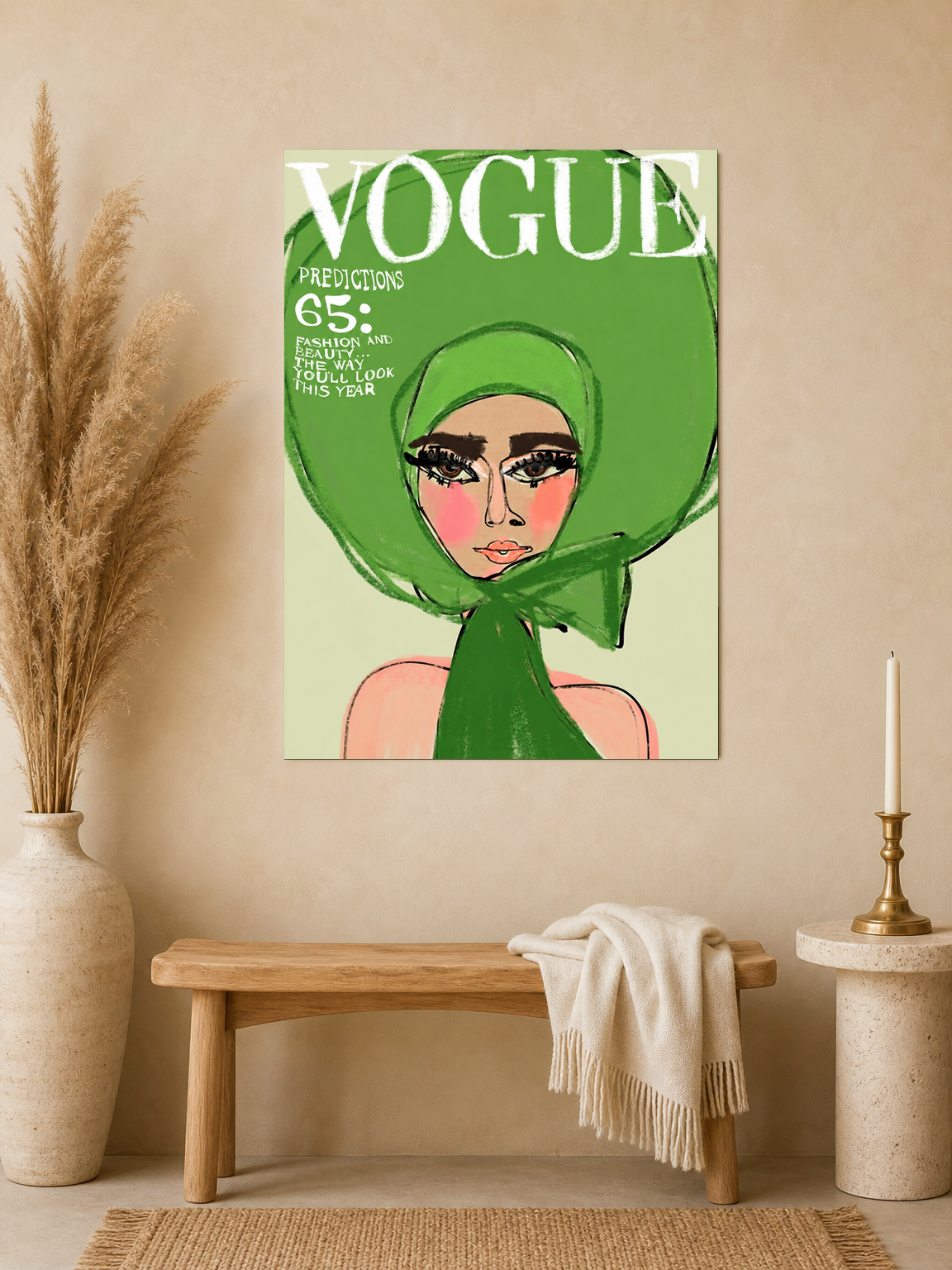 Green Vogue Fashion Illustration Wall Art Print - unframed mockup