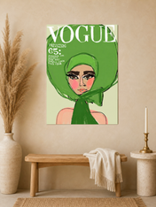 Green Vogue Fashion Illustration Wall Art Print - unframed mockup
