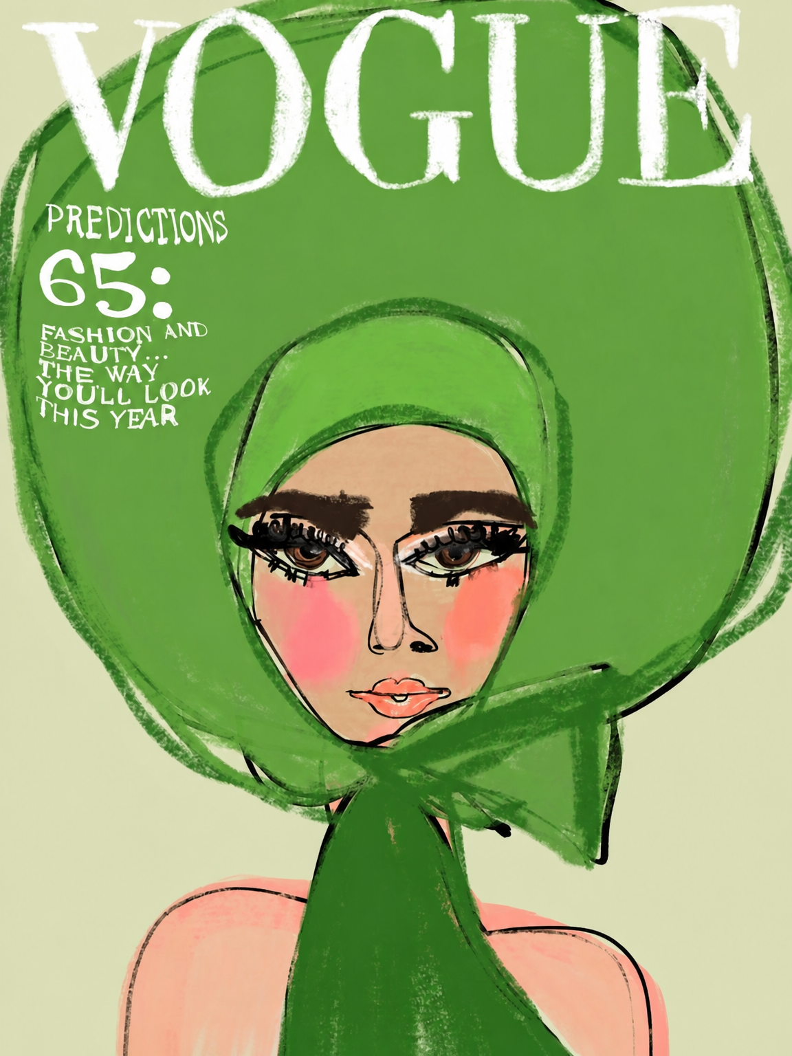 Green Vogue Fashion Illustration Wall Art Print - unframed