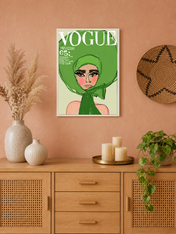 Green Vogue Fashion Illustration Wall Art Print - white framed