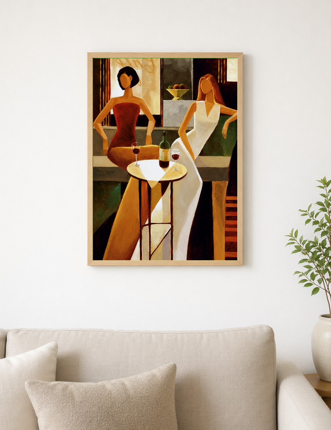 Modern Wine Lounge Ladies Wall Art Print - wood framed poster