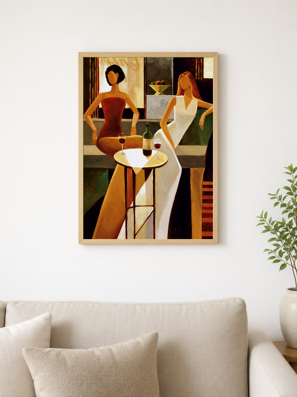 Modern Wine Lounge Ladies Wall Art Print - wood framed poster