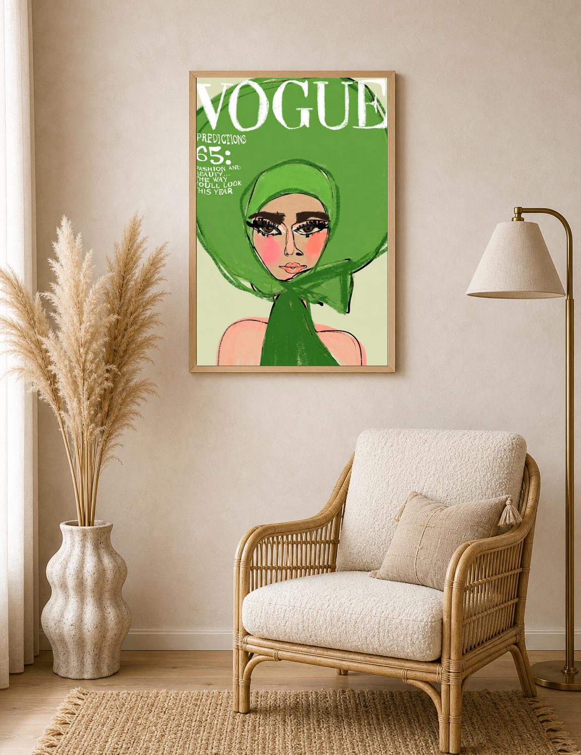 Green Vogue Fashion Illustration Wall Art Print - wood framed poster