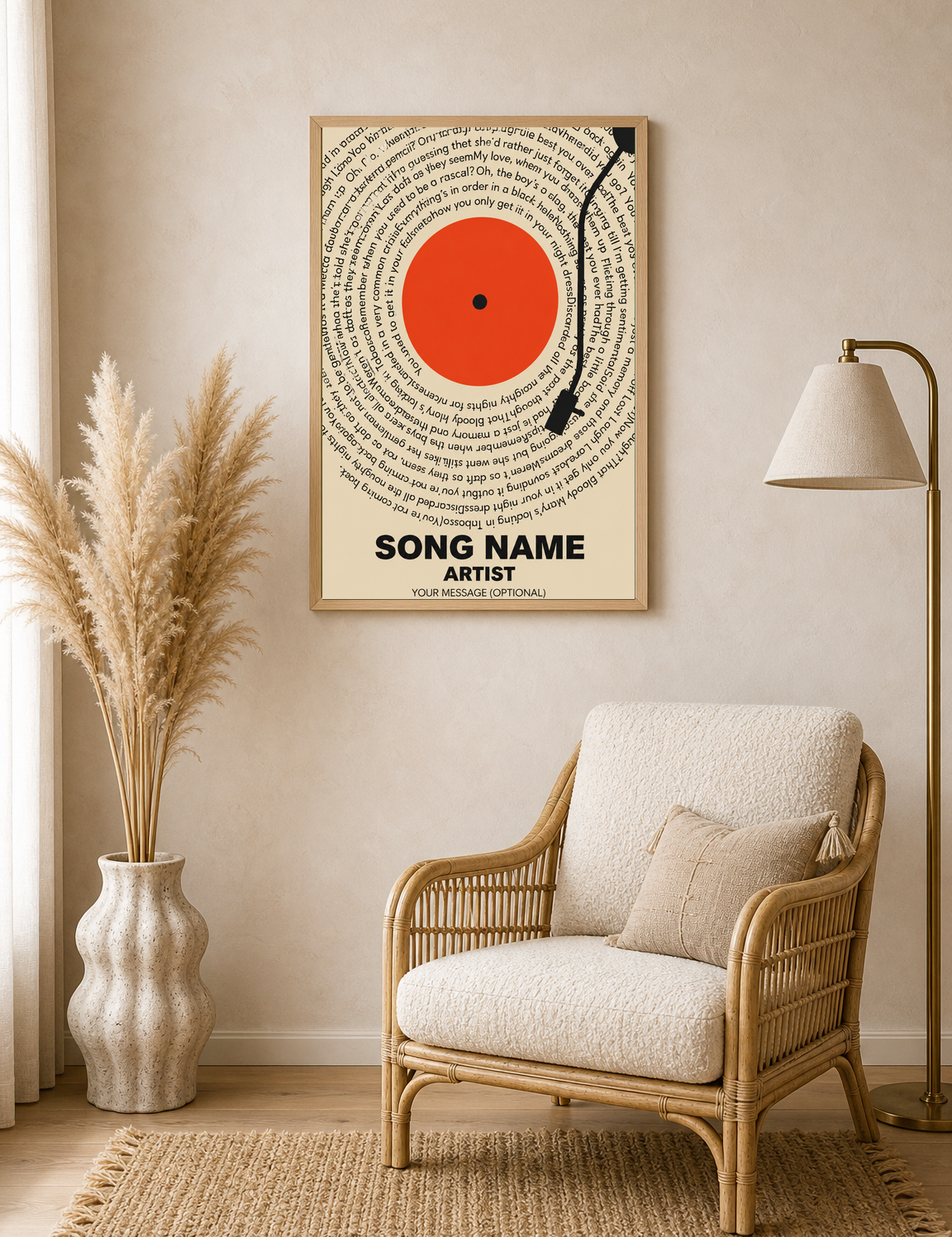 Custom Song Lyrics Vinyl Record Wall Art Print - wood framed poster