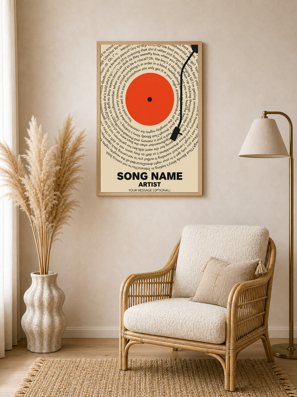 Custom Song Lyrics Vinyl Record Wall Art Print - wood framed poster