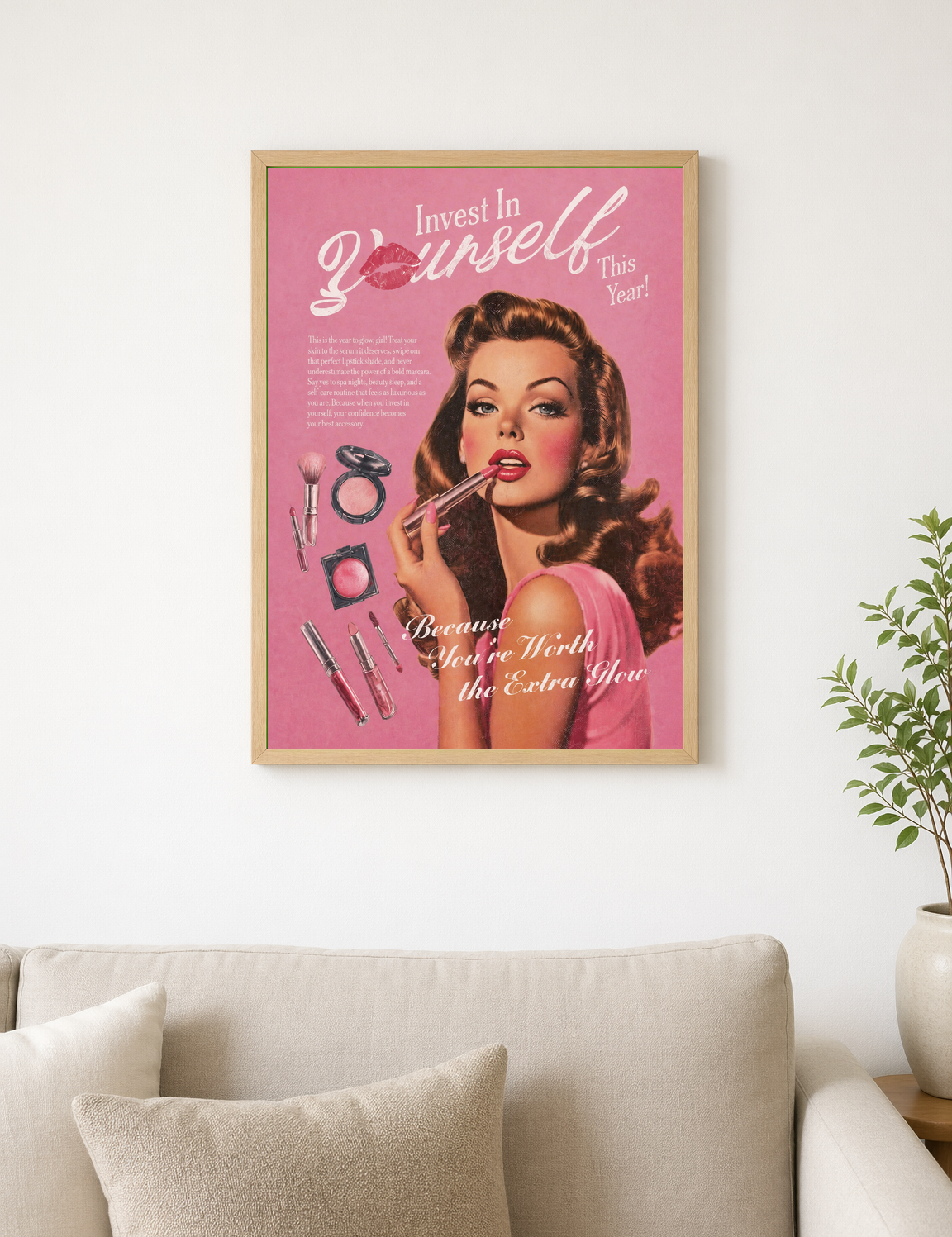 Invest In Yourself Retro Glam Wall Art Print - wood framed poster