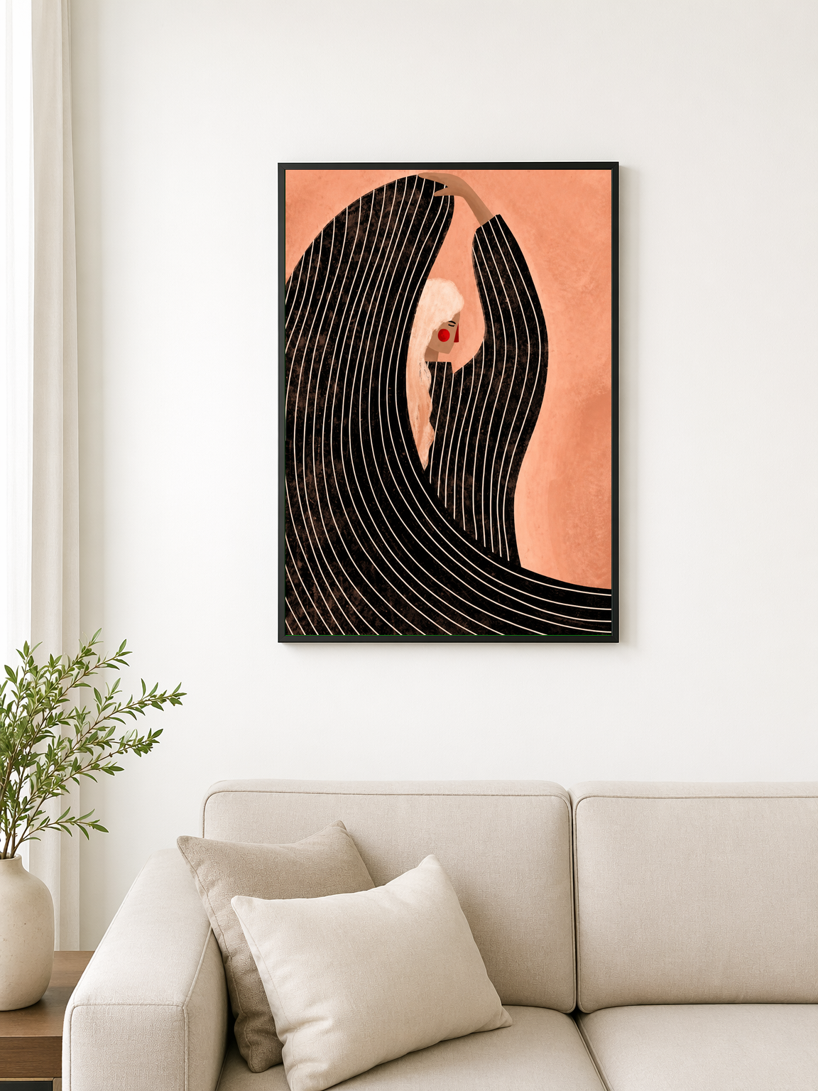 Minimalist Woman Illustration Wall Art Print - black framed