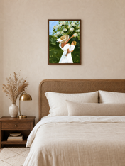 Mother and Child in Garden Wall Art Print - dark wood framed