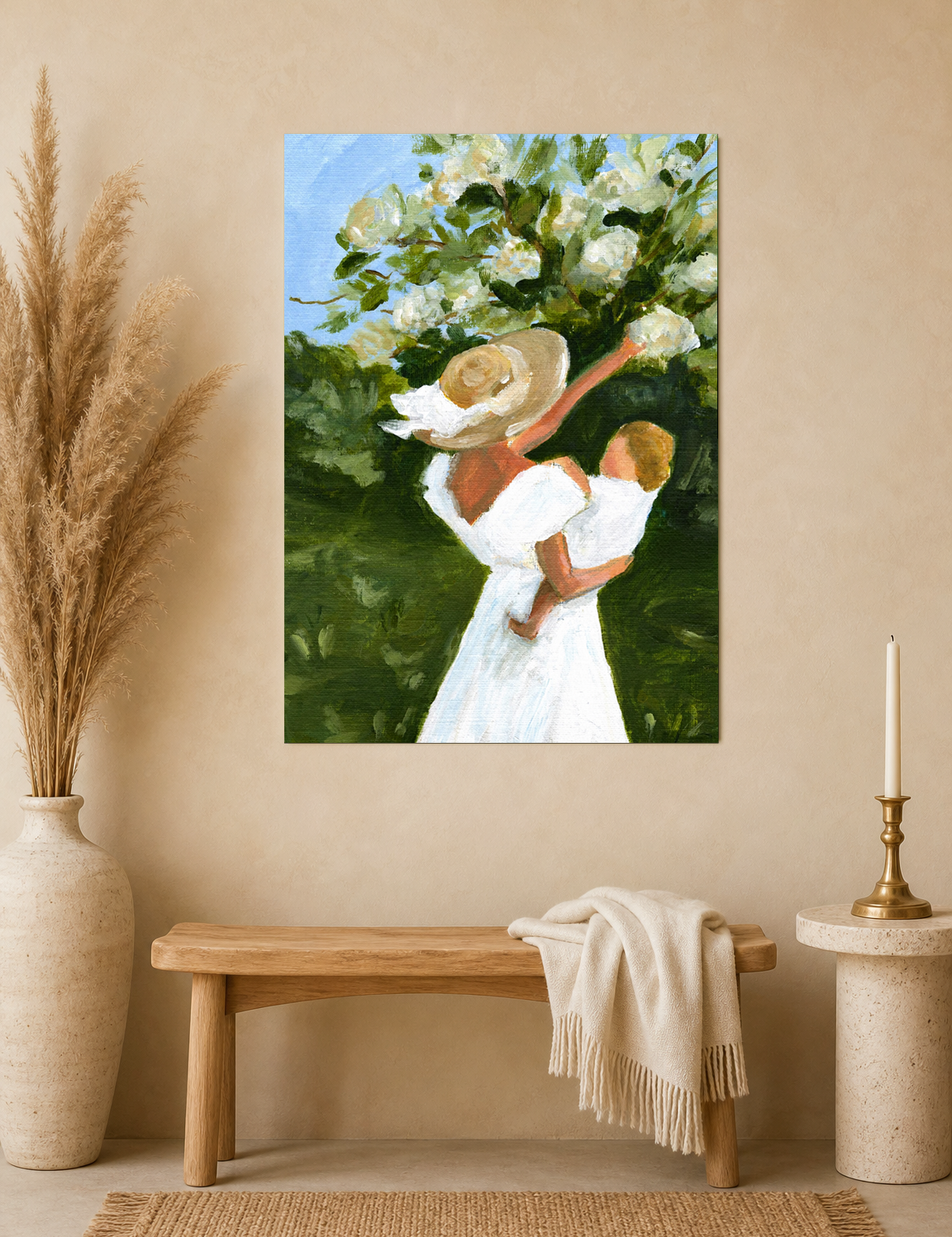 Mother and Child in Garden Wall Art Print - unframed mockup