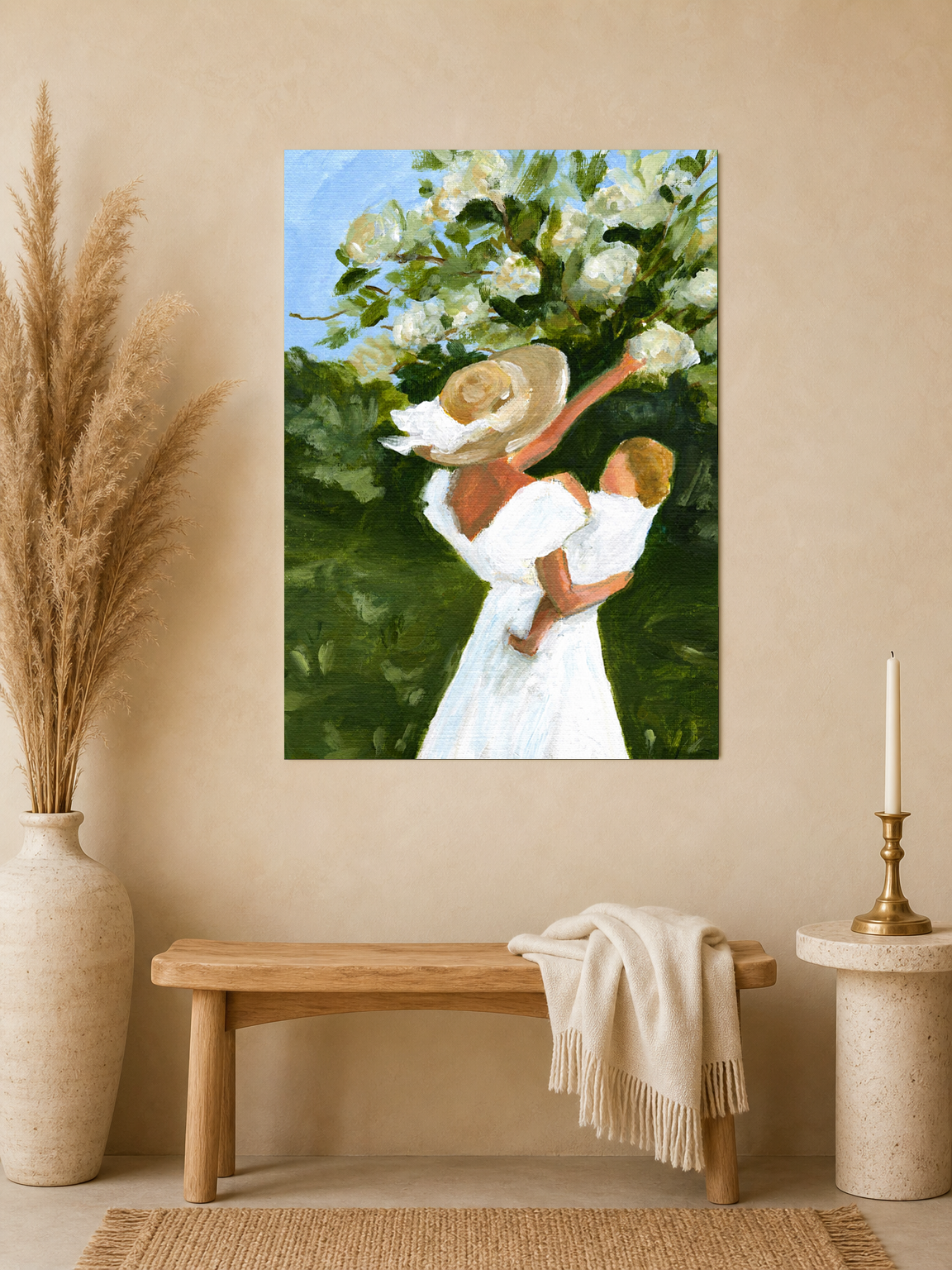 Mother and Child in Garden Wall Art Print - unframed mockup