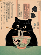 Black Cat Ramen Japanese Wall Art Print