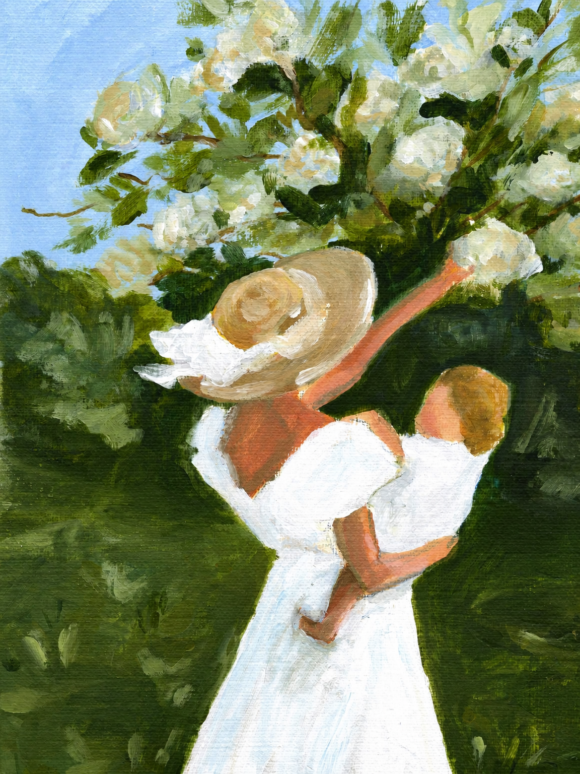 Mother and Child in Garden Wall Art Print - unframed