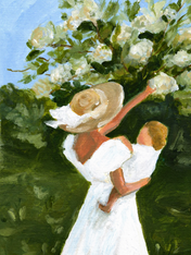 Mother and Child in Garden Wall Art Print - unframed