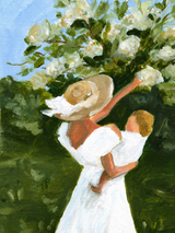 Mother and Child in Garden Wall Art Print
