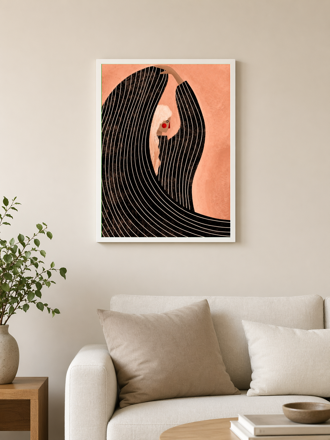Minimalist Woman Illustration Wall Art Print - white framed