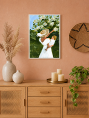 Mother and Child in Garden Wall Art Print - white framed