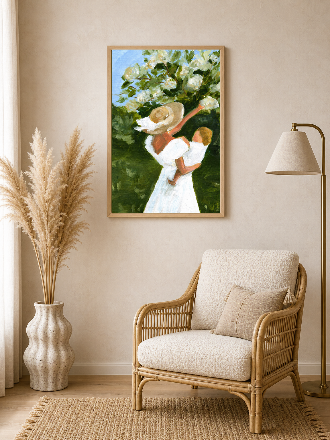 Mother and Child in Garden Wall Art Print - wood framed poster