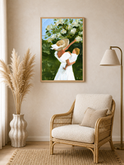 Mother and Child in Garden Wall Art Print - wood framed poster