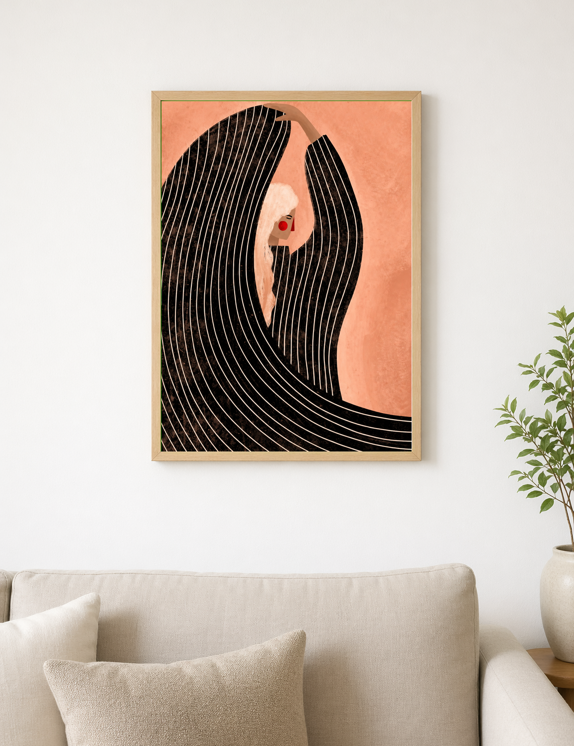 Minimalist Woman Illustration Wall Art Print - wood framed poster