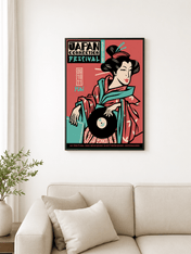 Japan Connection Festival Geisha Wall Art Print - black framed