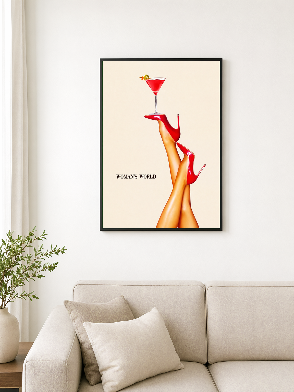 Woman's World Cocktail Wall Art Print - black framed