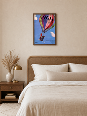 Vogue Hot Air Balloon Vintage Wall Art Print - dark wood framed