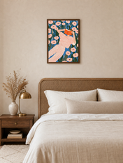 Girl Reading in Flower Field Wall Art Print - dark wood framed