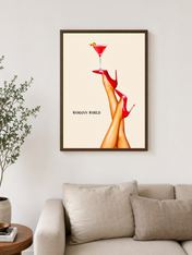 Woman's World Cocktail Wall Art Print - dark wood framed