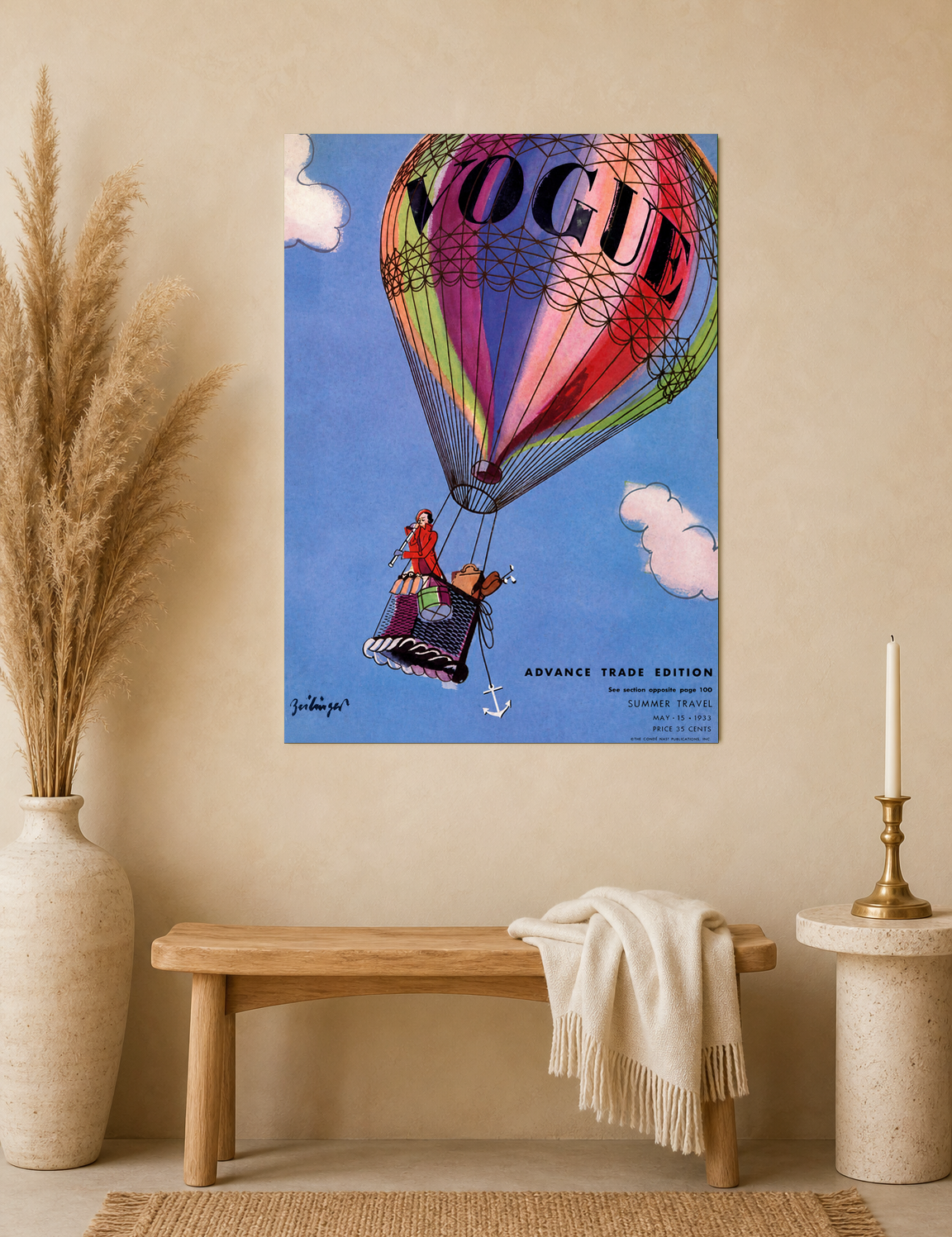 Vogue Hot Air Balloon Vintage Wall Art Print - unframed mockup