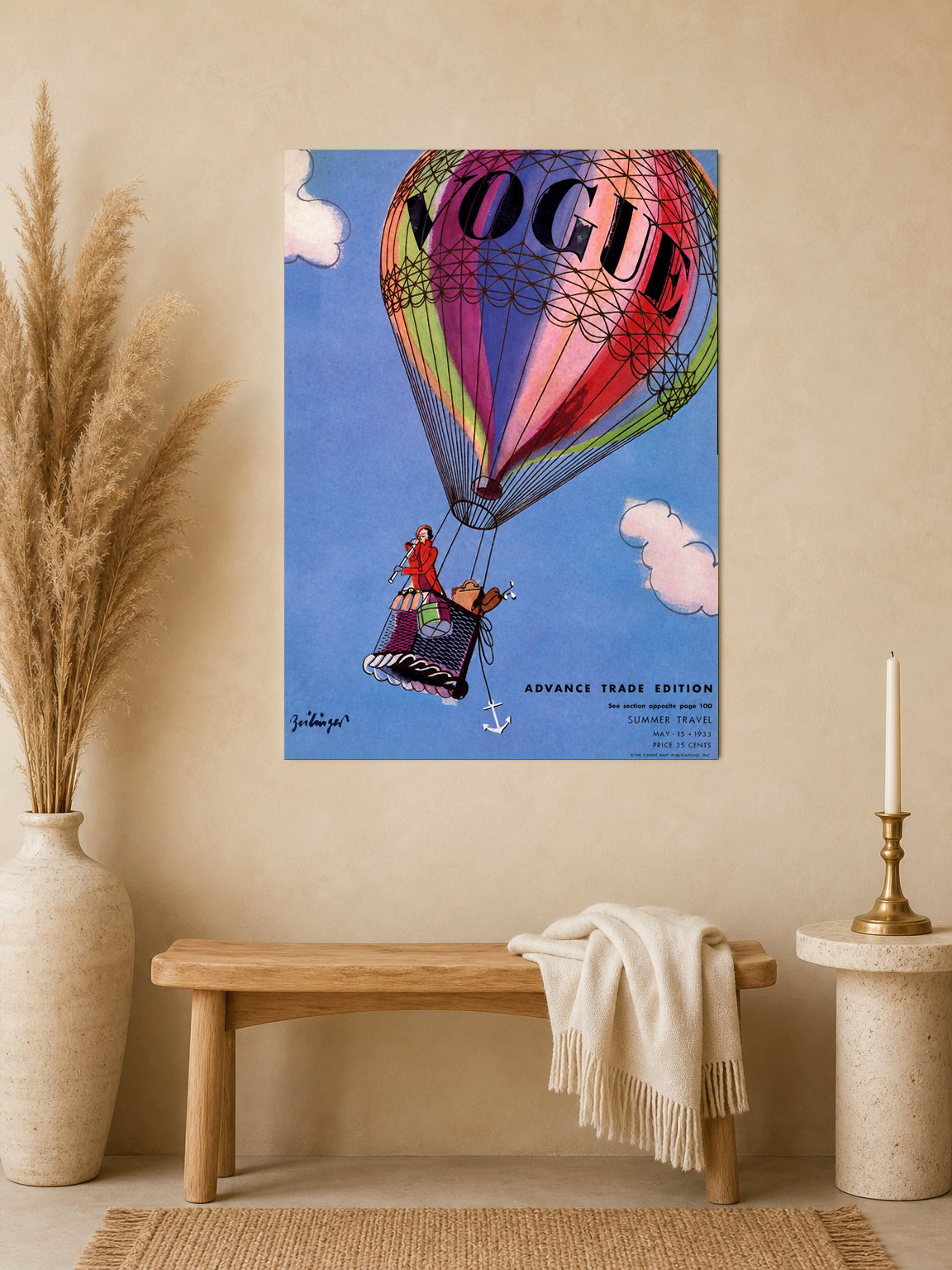 Vogue Hot Air Balloon Vintage Wall Art Print - unframed mockup