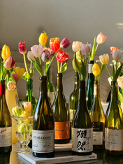 Tulips in Wine Bottles Still Life Wall Art Print - unframed