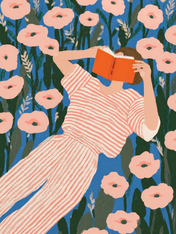 Girl Reading in Flower Field Wall Art Print - unframed