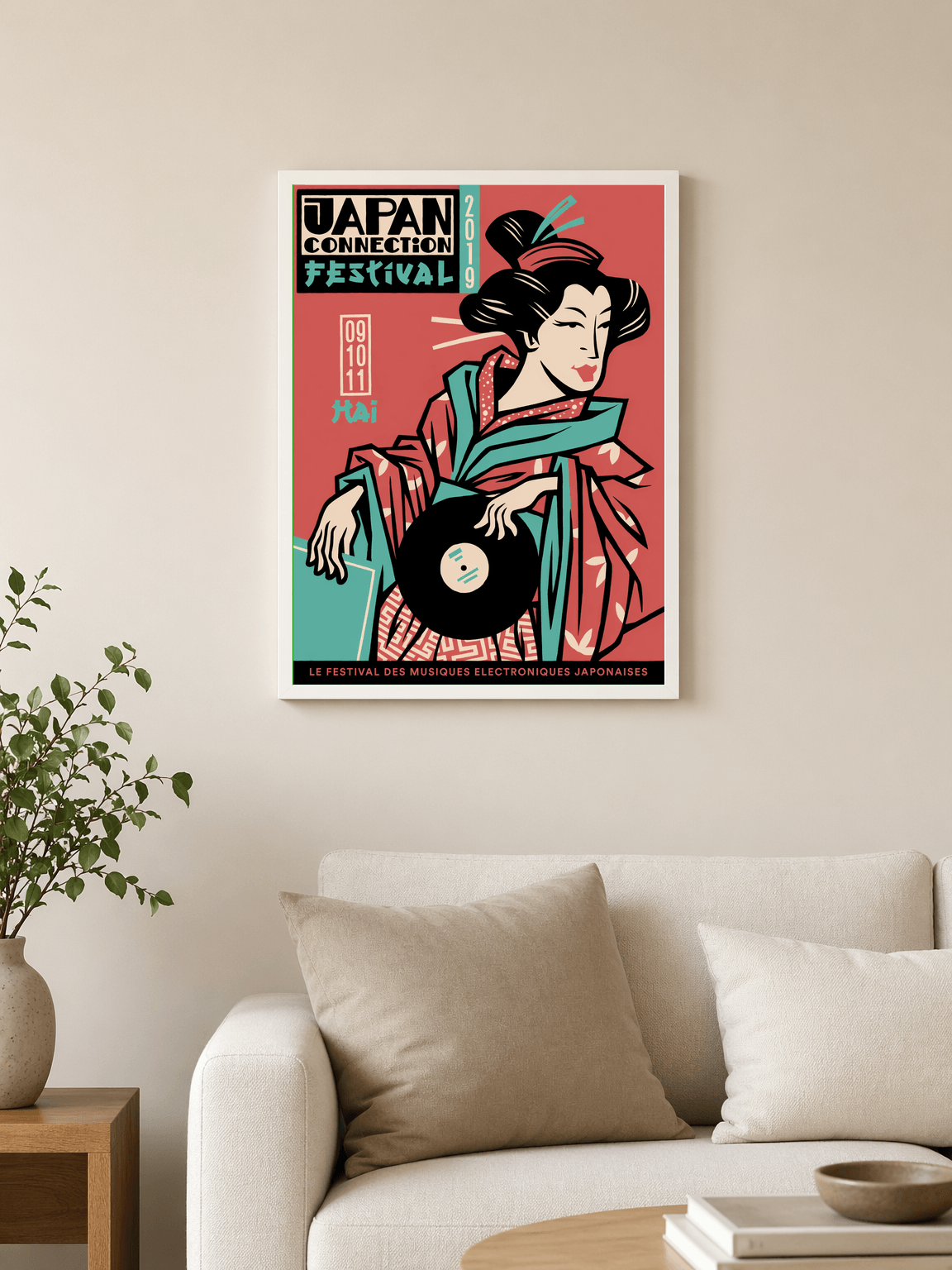 Japan Connection Festival Geisha Wall Art Print - white framed