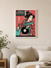 Japan Connection Festival Geisha Wall Art Print - white framed