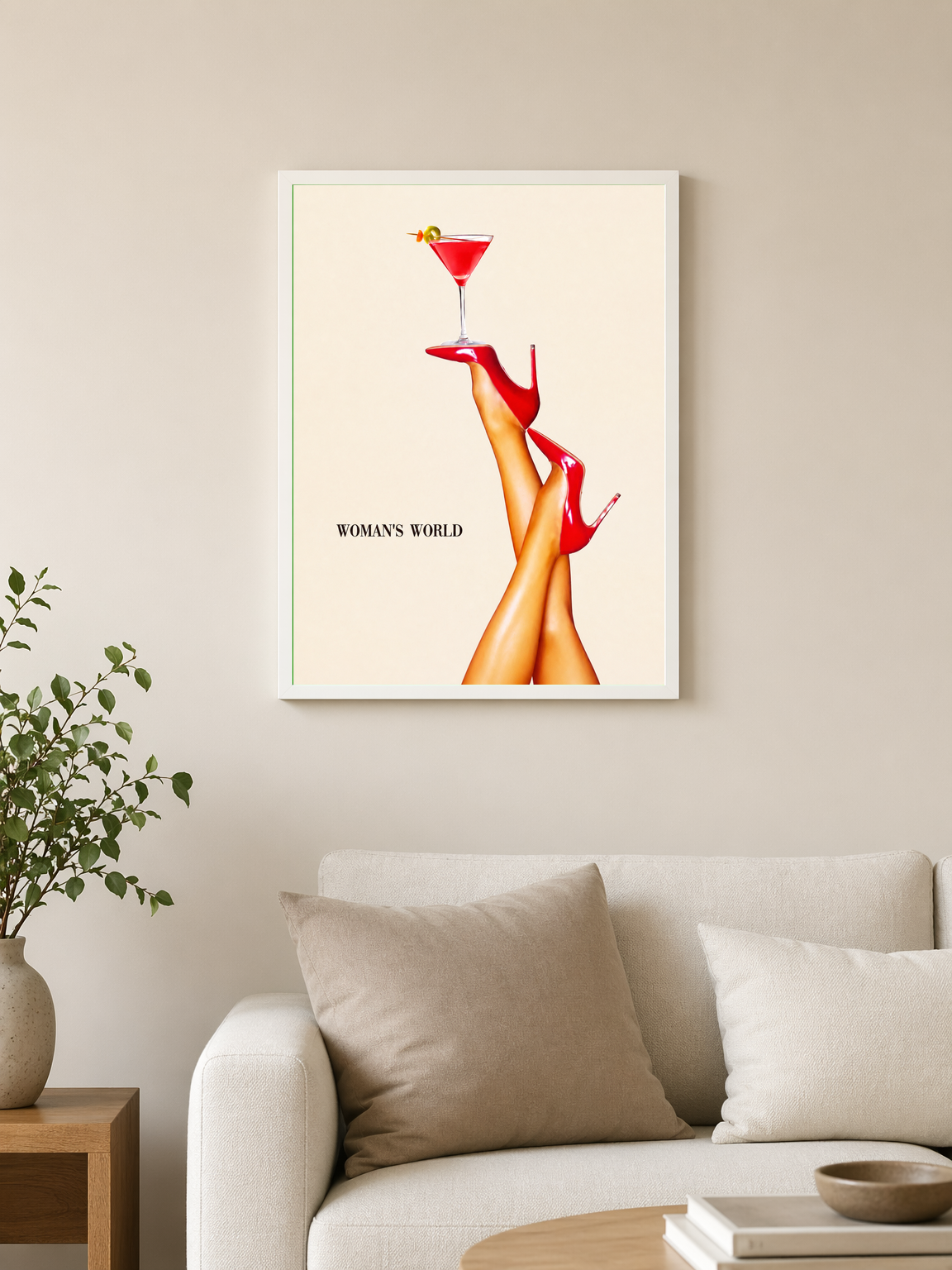 Woman's World Cocktail Wall Art Print - white framed
