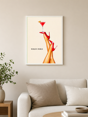 Woman's World Cocktail Wall Art Print - white framed