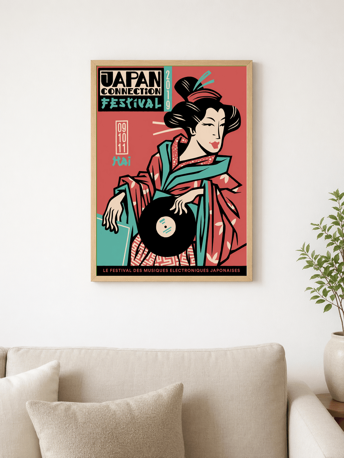 Japan Connection Festival Geisha Wall Art Print - wood framed poster