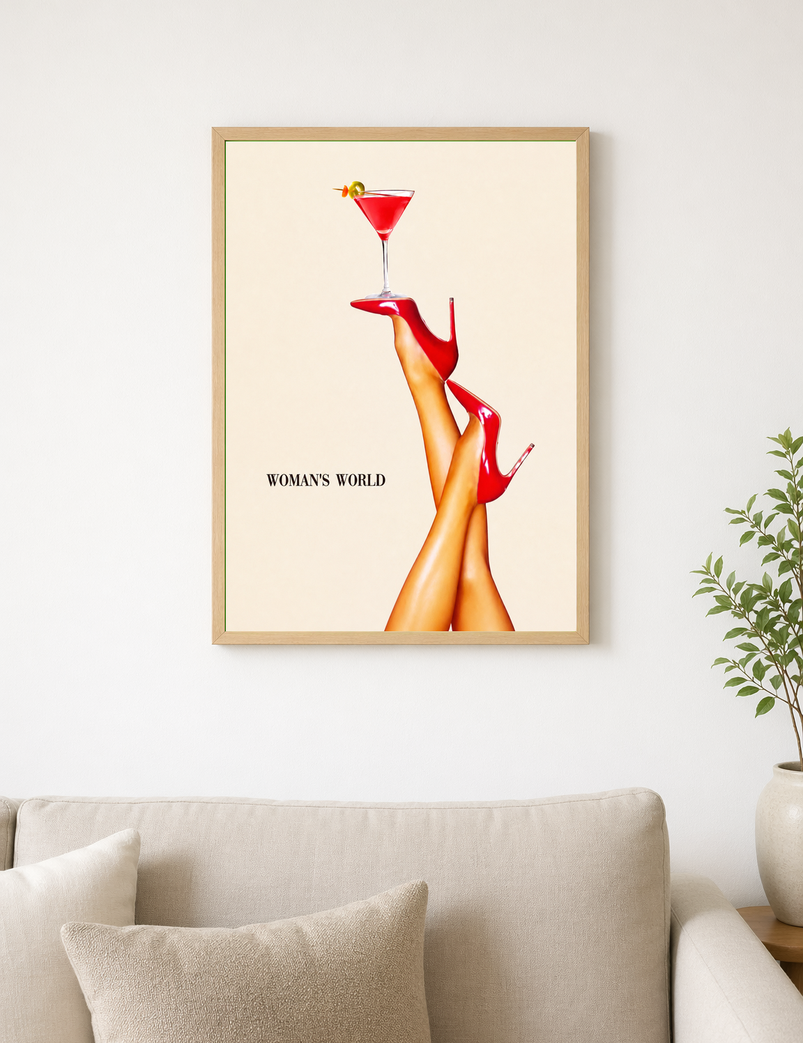 Woman's World Cocktail Wall Art Print - wood framed poster