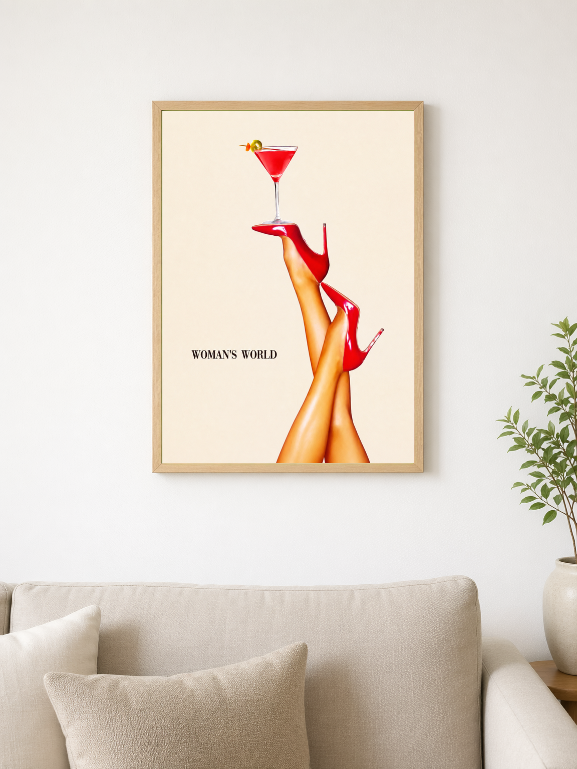 Woman's World Cocktail Wall Art Print - wood framed poster