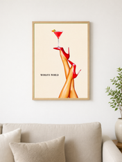Woman's World Cocktail Wall Art Print - wood framed poster