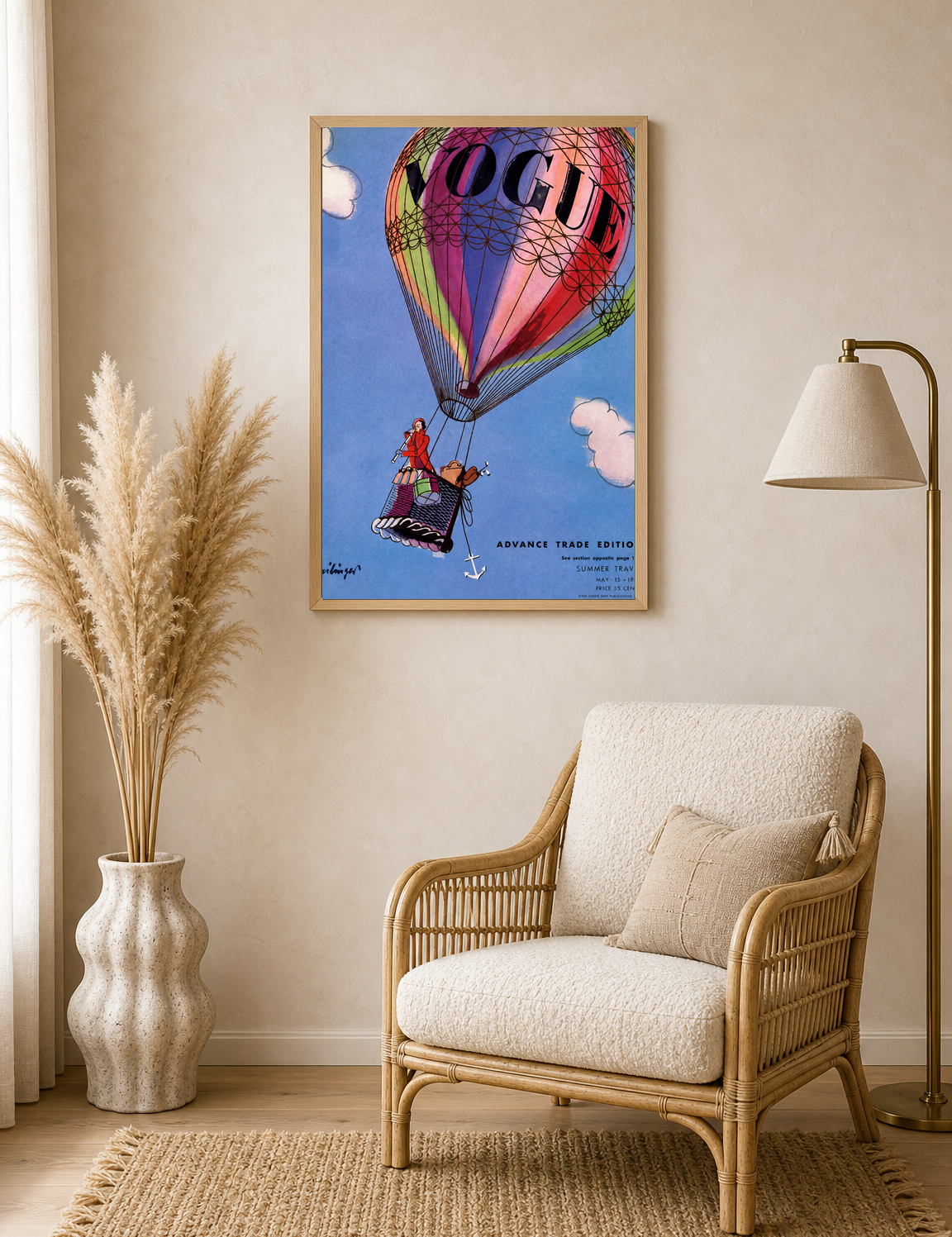 Vogue Hot Air Balloon Vintage Wall Art Print - wood framed poster