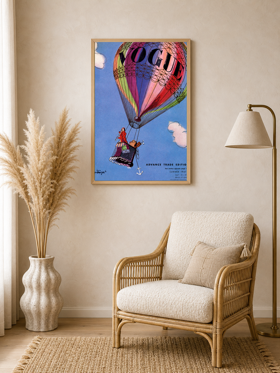Vogue Hot Air Balloon Vintage Wall Art Print - wood framed poster