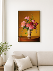 Peony Still Life Floral Wall Art Print - black framed