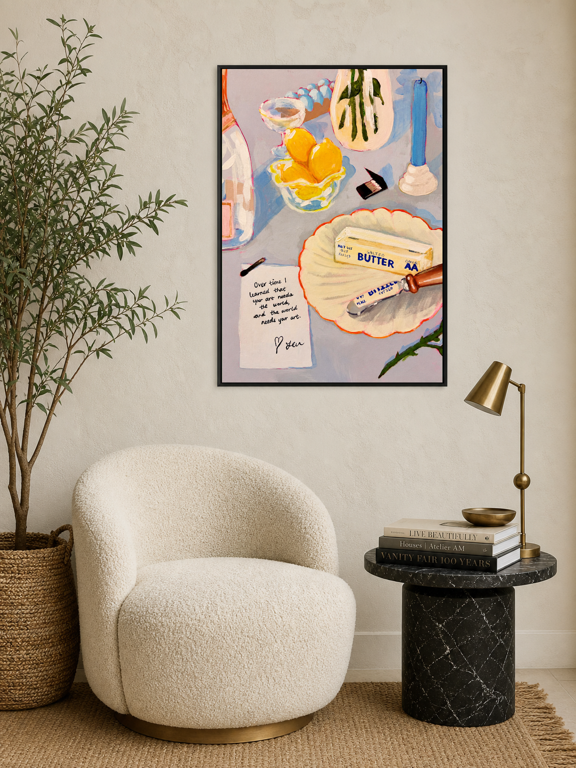 Colorful Still Life Kitchen Wall Art Print - black framed